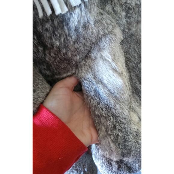 Vtg Rabbit Fur w/leather Fringe gray bomber jacket Western Chic 80s size small - Picture 10 of 11